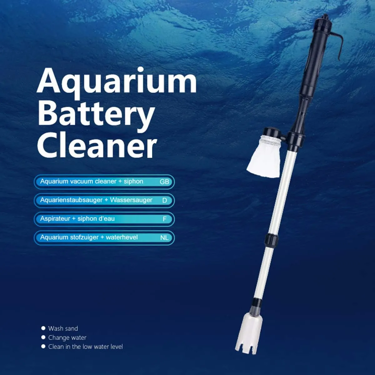 Battery Operated Electric Aquarium Gravel Siphon Cleaner Fish Tank Water Vacuum Cleaning Tool With Filter Mesh Bag