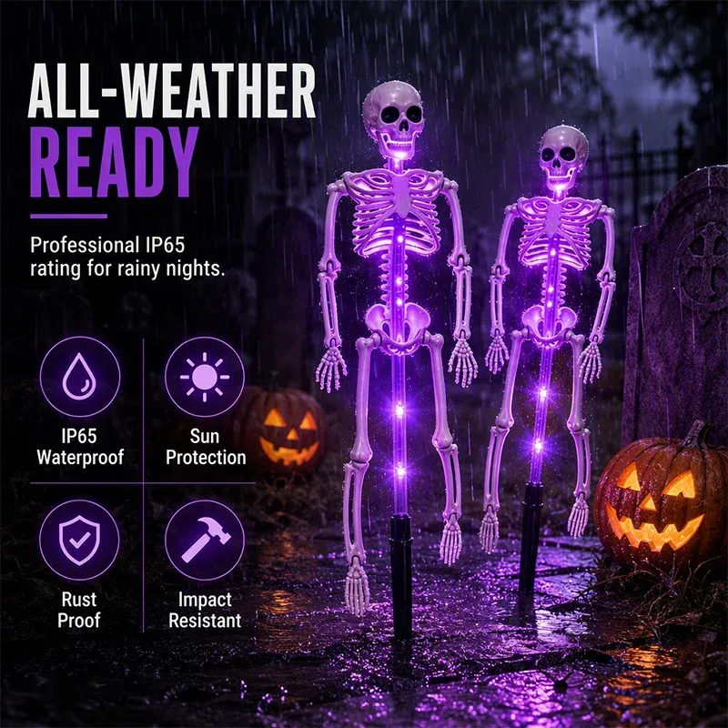Weather resistant outdoor Halloween solar skeleton lights