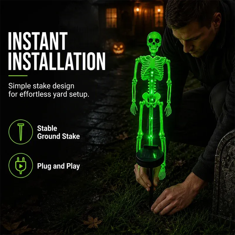 Halloween skeleton garden stake installation