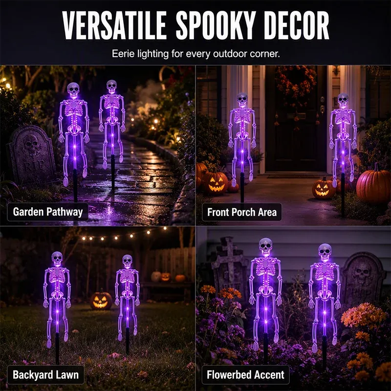 Outdoor Halloween skeleton light display